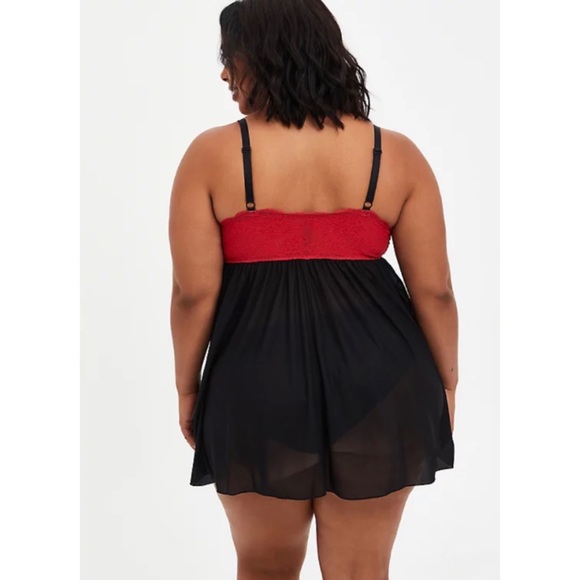 🆕 Red Black Strappy Cap Sleeve Lace Bralette Chemise Lingerie 3 3X 22 24 Torrid - Picture 4 of 5